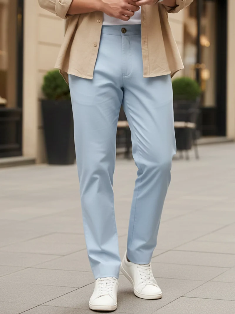 Urbano Fashion Men's Light Sky Blue Cotton Regular Fit Casual Chinos Trousers Stretch